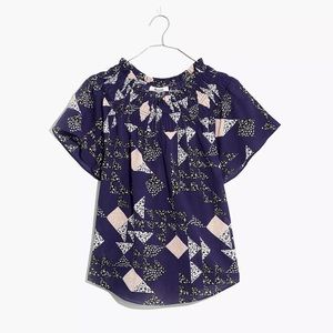 Madewell Smocked Mockneck Top in Patchwork Quilt sz large